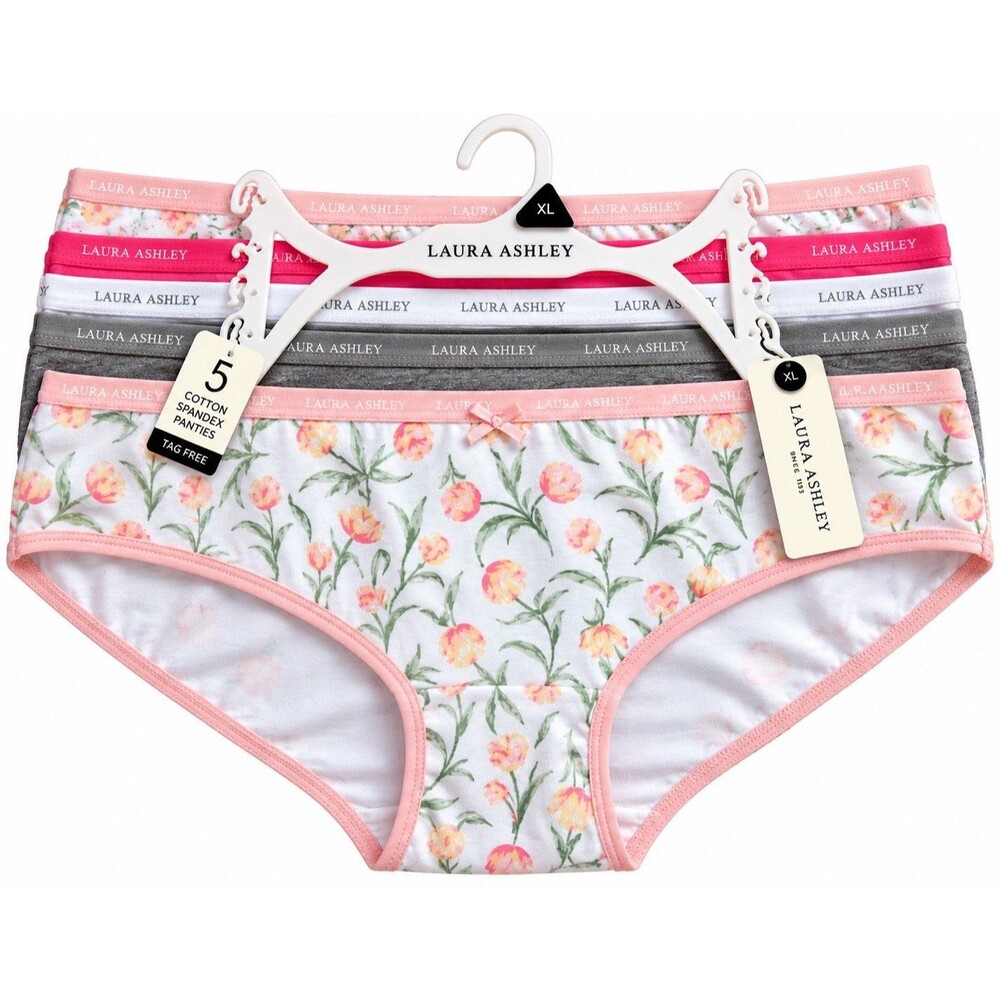 Laura Ashley Women’s 5 Pack Brief Panties Size XL Floral Pink Gray New